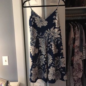 Blue large floral print dress